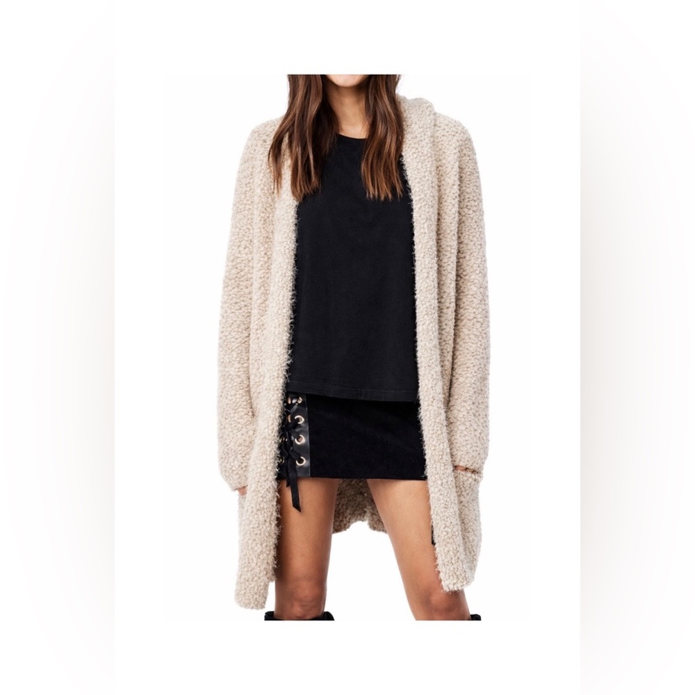 Lovestitch Womens Small/Medium S/M Hooded Cardigan Eyelash Long Duster Pockets